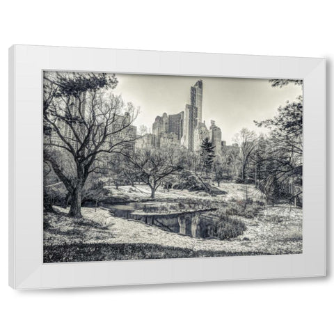 Central park with Lower Manhattan skyline, New York White Modern Wood Framed Art Print by Frank, Assaf
