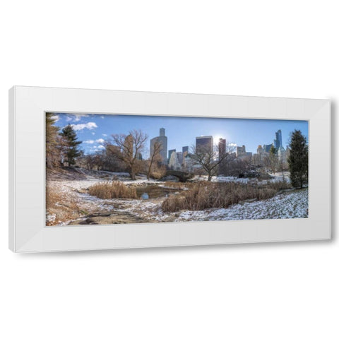 Central park with Lower Manhattan skyline, New York White Modern Wood Framed Art Print by Frank, Assaf