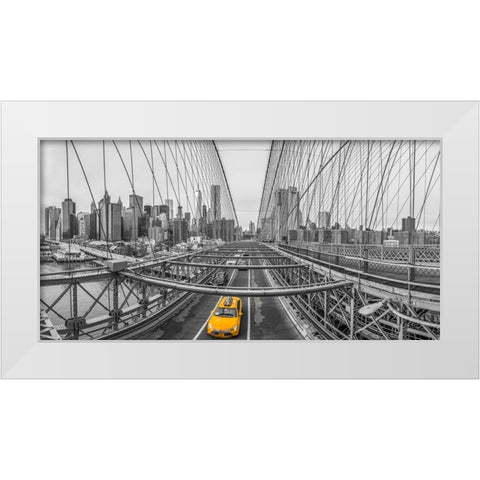 Brooklyn bridge, New York White Modern Wood Framed Art Print by Frank, Assaf