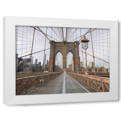 Brooklyn bridge, New York White Modern Wood Framed Art Print by Frank, Assaf