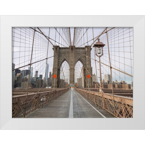 Brooklyn bridge, New York White Modern Wood Framed Art Print by Frank, Assaf