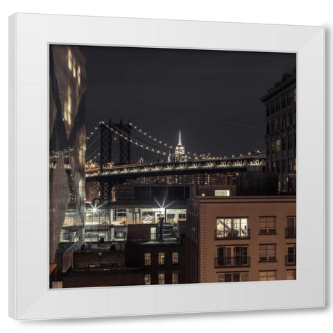Manhattan bridge and cityscape, New York White Modern Wood Framed Art Print by Frank, Assaf