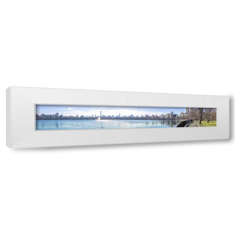 Panoramic view of Lower Manhattan skyline from Central park, New York White Modern Wood Framed Art Print by Frank, Assaf