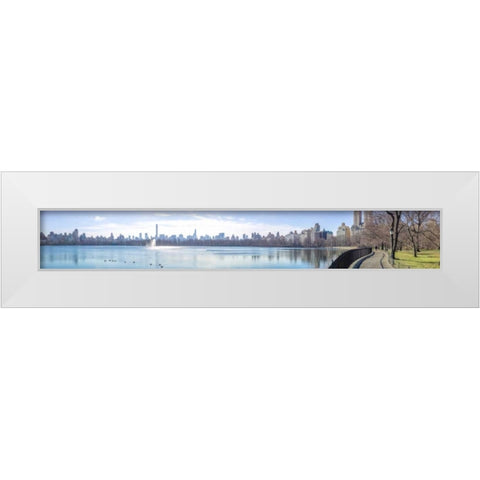 Panoramic view of Lower Manhattan skyline from Central park, New York White Modern Wood Framed Art Print by Frank, Assaf