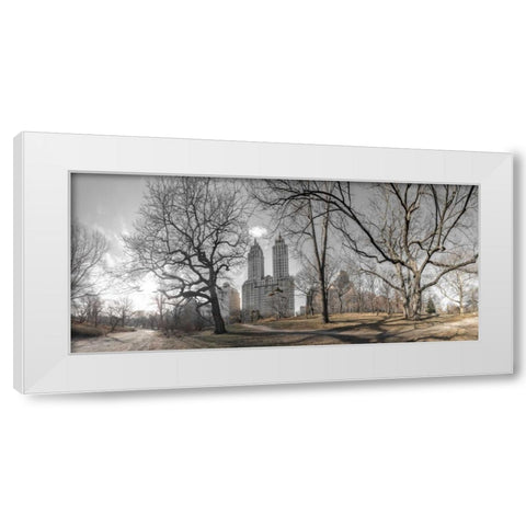 Lower Manhattan cityscape from Central park, New York White Modern Wood Framed Art Print by Frank, Assaf