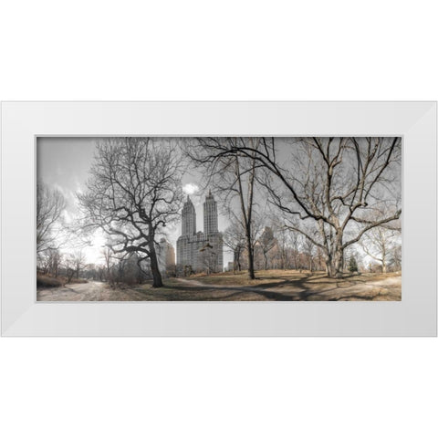 Lower Manhattan cityscape from Central park, New York White Modern Wood Framed Art Print by Frank, Assaf