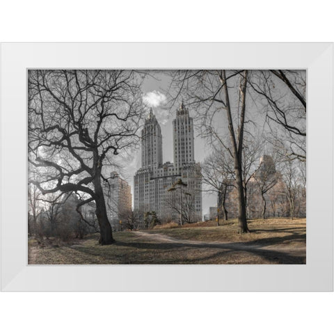 Lower Manhattan cityscape from Central park, New York White Modern Wood Framed Art Print by Frank, Assaf