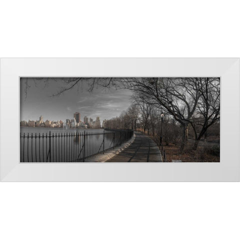Lower Manhattan cityscape from Central park, New York White Modern Wood Framed Art Print by Frank, Assaf