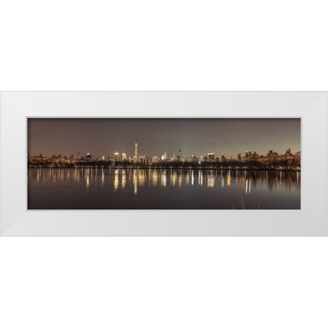 View of New York city skyline from Central park in evening White Modern Wood Framed Art Print by Frank, Assaf