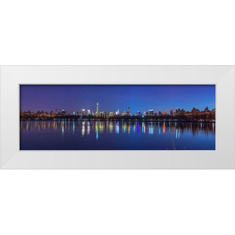 View of New York city skyline from Central park in evening White Modern Wood Framed Art Print by Frank, Assaf