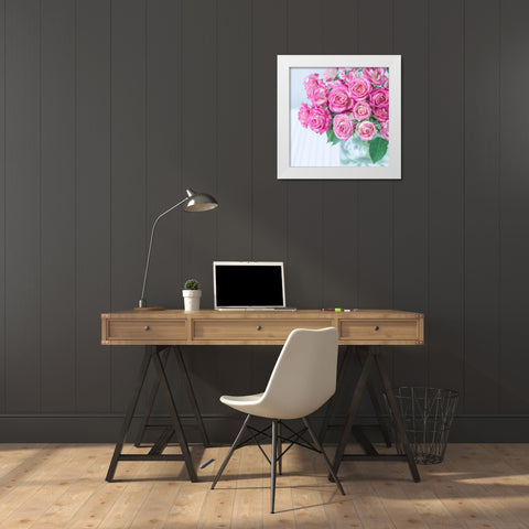 Gerberas in glass bottle White Modern Wood Framed Art Print by Frank, Assaf