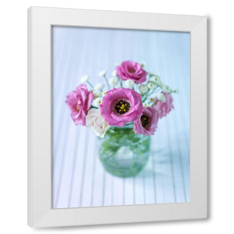 Colorful Lisianthus flowers in glass bottle White Modern Wood Framed Art Print by Frank, Assaf