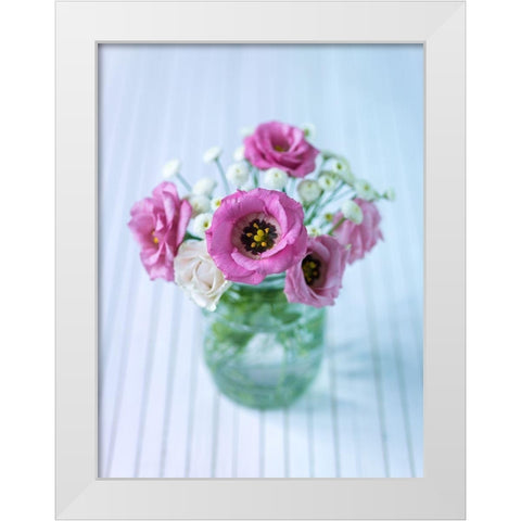 Colorful Lisianthus flowers in glass bottle White Modern Wood Framed Art Print by Frank, Assaf