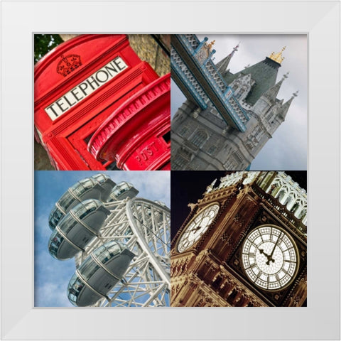 Collage of famous places in London city, UK White Modern Wood Framed Art Print by Frank, Assaf