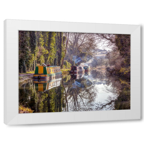 Canal with trees, Kintbury, UK White Modern Wood Framed Art Print by Frank, Assaf