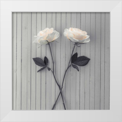 Roses on table White Modern Wood Framed Art Print by Frank, Assaf