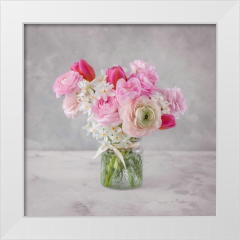 Bunch of mixed flowers in glass bottle White Modern Wood Framed Art Print by Frank, Assaf