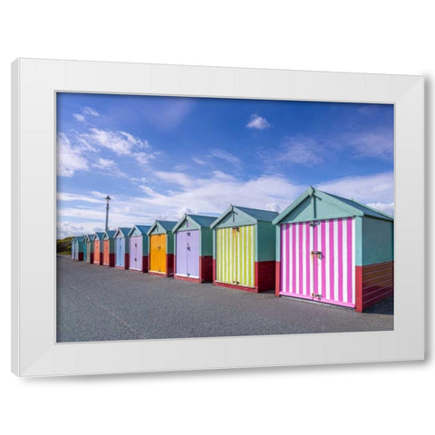 Colorful beach huts in a row White Modern Wood Framed Art Print by Frank, Assaf