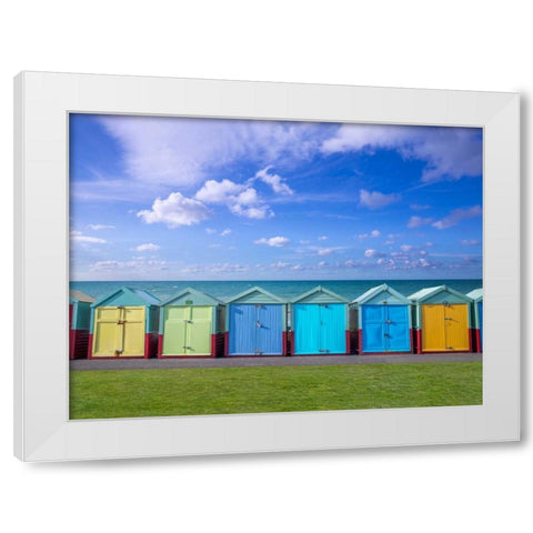 Colorful beach huts in a row White Modern Wood Framed Art Print by Frank, Assaf
