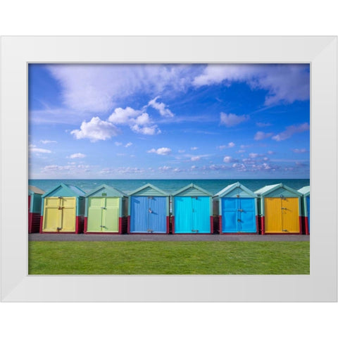 Colorful beach huts in a row White Modern Wood Framed Art Print by Frank, Assaf