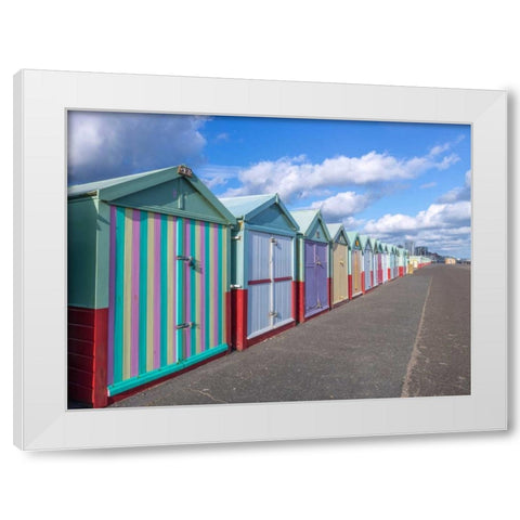 Colorful beach huts in a row White Modern Wood Framed Art Print by Frank, Assaf