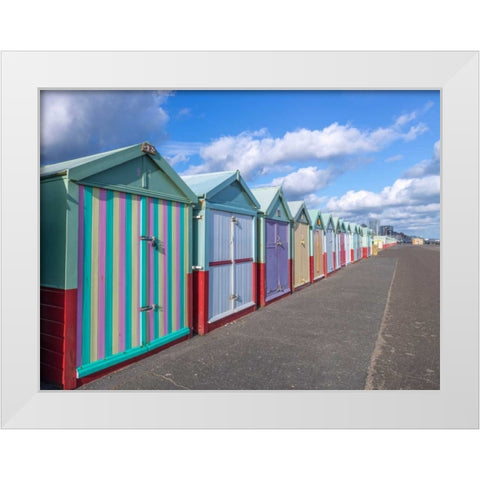 Colorful beach huts in a row White Modern Wood Framed Art Print by Frank, Assaf