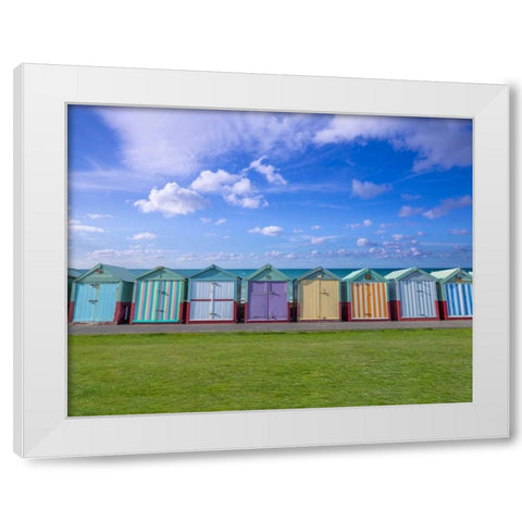 Colorful beach huts in a row White Modern Wood Framed Art Print by Frank, Assaf