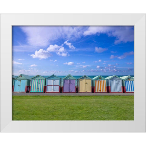 Colorful beach huts in a row White Modern Wood Framed Art Print by Frank, Assaf