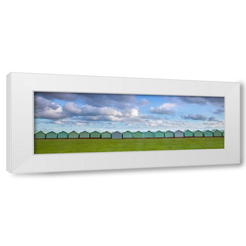 Beach huts in a row White Modern Wood Framed Art Print by Frank, Assaf