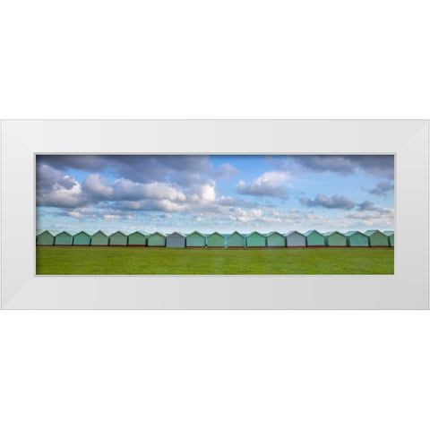 Beach huts in a row White Modern Wood Framed Art Print by Frank, Assaf