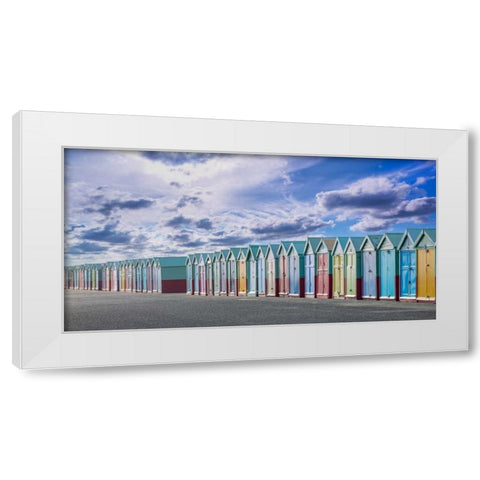 Colorful beach huts in a row White Modern Wood Framed Art Print by Frank, Assaf