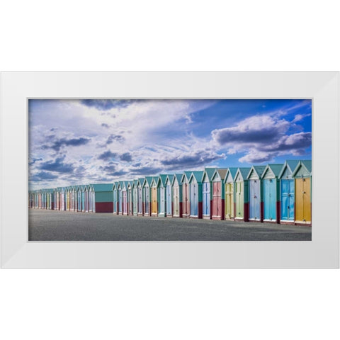 Colorful beach huts in a row White Modern Wood Framed Art Print by Frank, Assaf