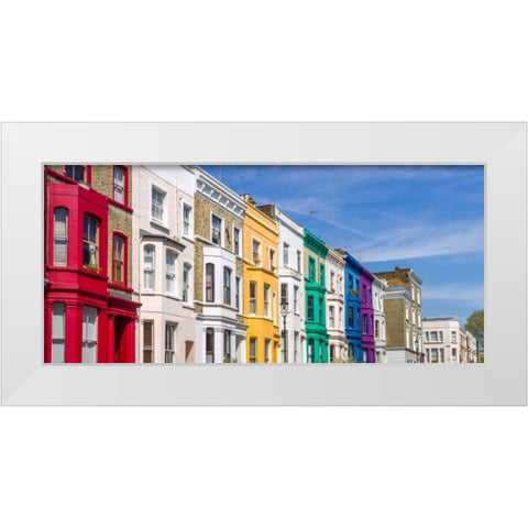 Colorful buildings on Portobello Road, London White Modern Wood Framed Art Print by Frank, Assaf