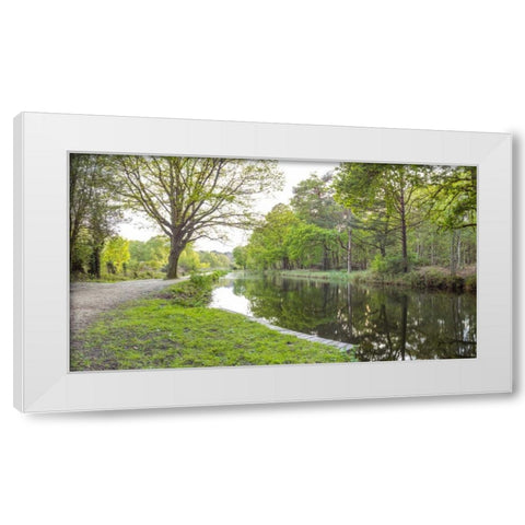 Bicycle with bunch of red roses by the canal White Modern Wood Framed Art Print by Frank, Assaf