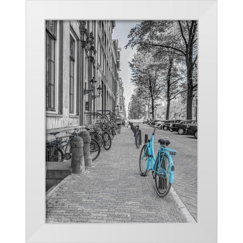 Bicycle parked on the sidewalk-Amsterdam White Modern Wood Framed Art Print by Frank, Assaf