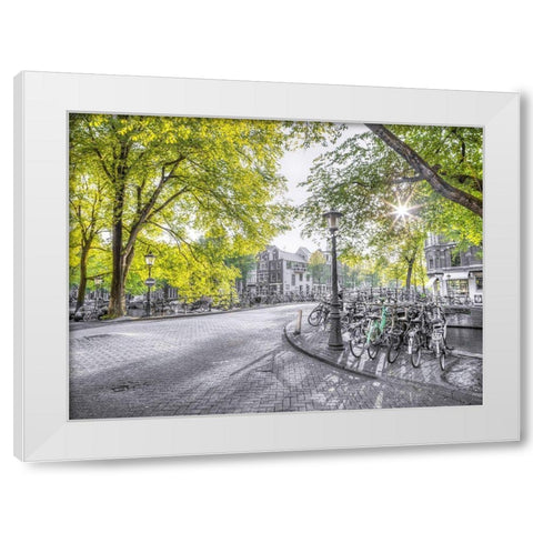 Amsterdam city street White Modern Wood Framed Art Print by Frank, Assaf