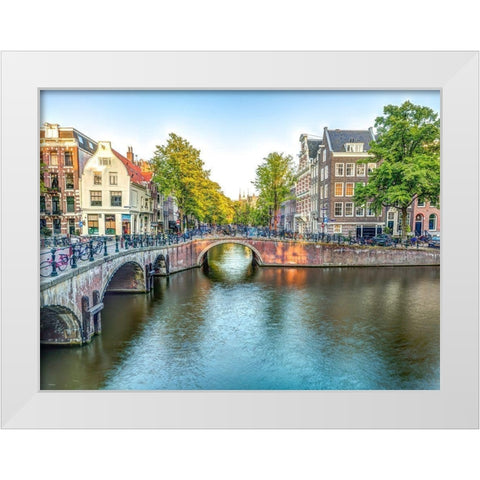 Canal through Amsterdam city White Modern Wood Framed Art Print by Frank, Assaf