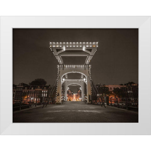 Drawbridge over canal-Amsterdam White Modern Wood Framed Art Print by Frank, Assaf