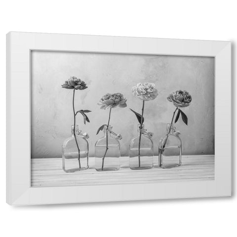 Peonies in glass bottles White Modern Wood Framed Art Print by Frank, Assaf