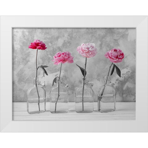 Peonies in glass bottles White Modern Wood Framed Art Print by Frank, Assaf