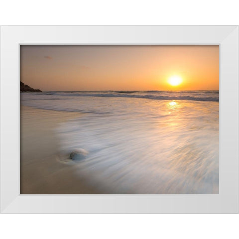 Tranquil Beach Sunset White Modern Wood Framed Art Print by Frank, Assaf