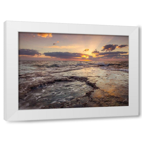 Evening view of tranquil beach White Modern Wood Framed Art Print by Frank, Assaf