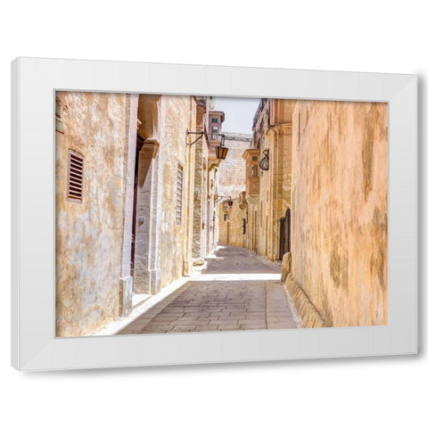 Narrow street of Mdina city-Malta White Modern Wood Framed Art Print by Frank, Assaf