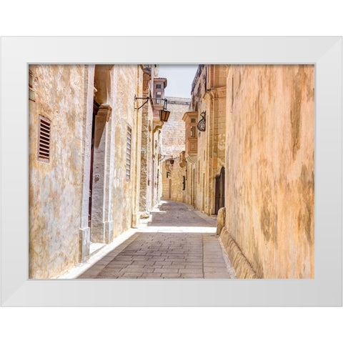 Narrow street of Mdina city-Malta White Modern Wood Framed Art Print by Frank, Assaf