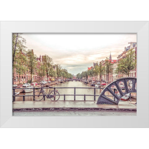 Canal through Amsterdam city White Modern Wood Framed Art Print by Frank, Assaf