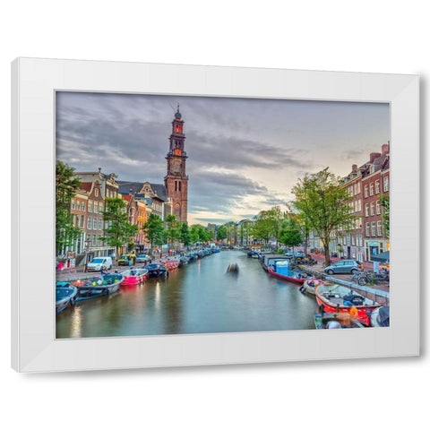 Canal through Amsterdam city White Modern Wood Framed Art Print by Frank, Assaf