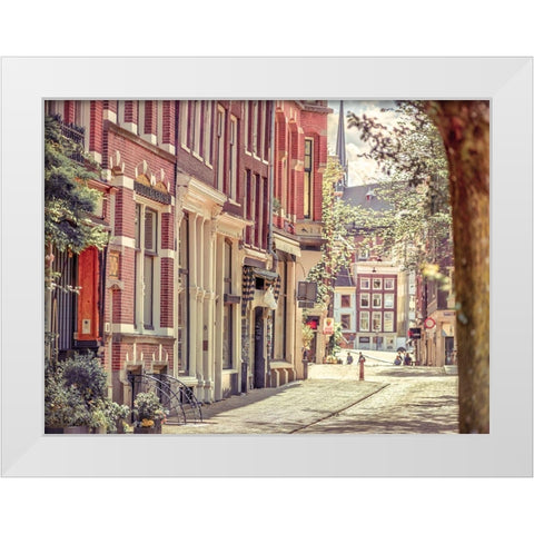 City street-Amsterdam White Modern Wood Framed Art Print by Frank, Assaf