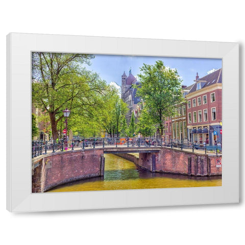Canal through Amsterdam city White Modern Wood Framed Art Print by Frank, Assaf