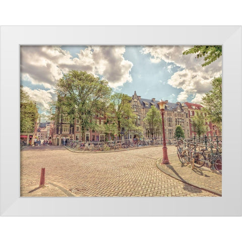 Bicycle parked on the street White Modern Wood Framed Art Print by Frank, Assaf