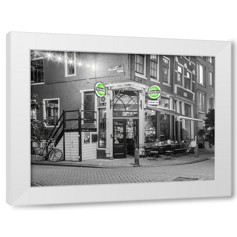 Street cafe in Amsterdam White Modern Wood Framed Art Print by Frank, Assaf